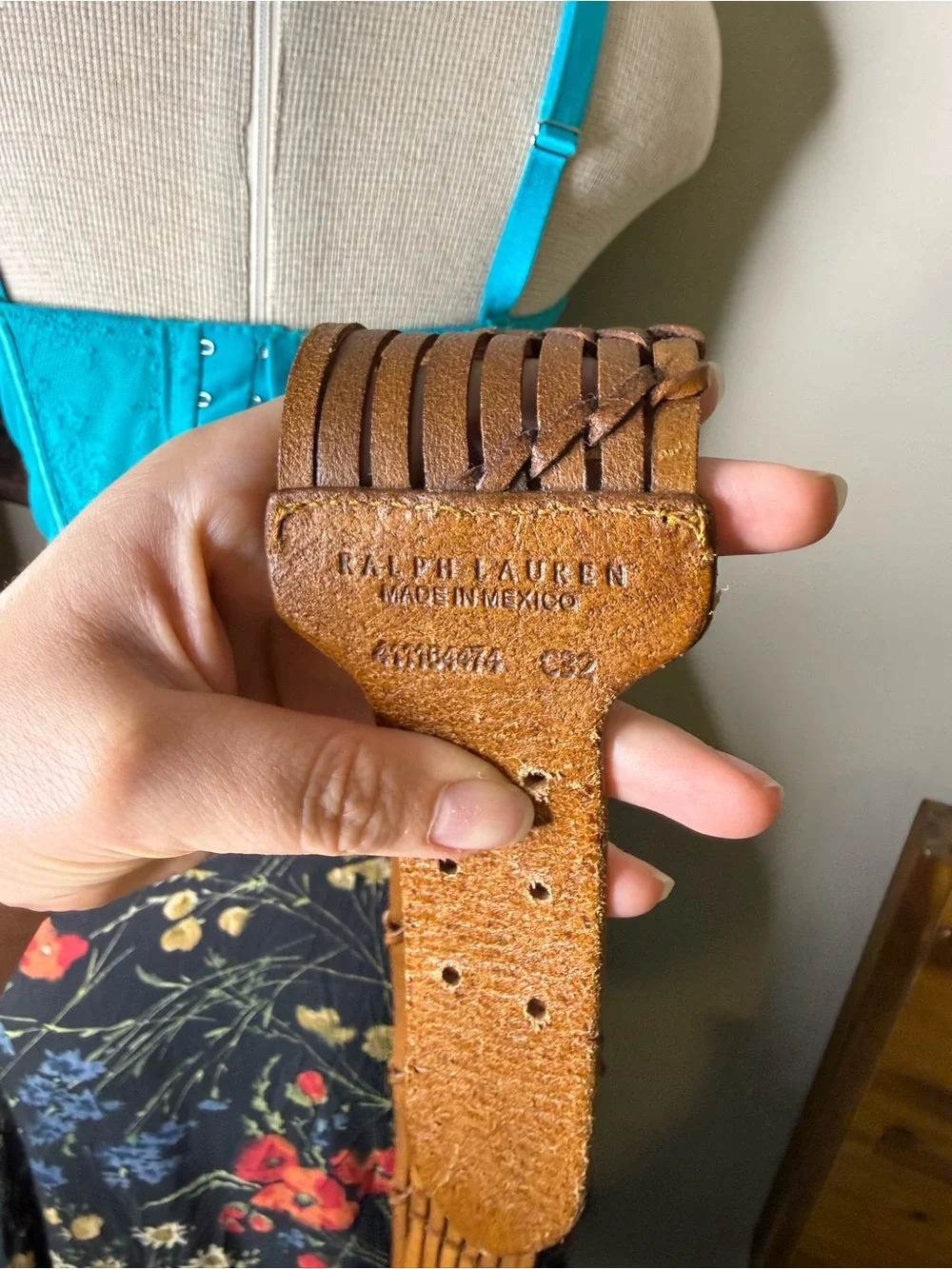 Ralph Lauren Americana Tooled Leather Wide Woven Leather Belt Sz Medium